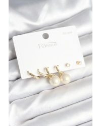 Gold Renk Pirinç 925 Ayar Gümüş Çivili Kadın Küpe Seti