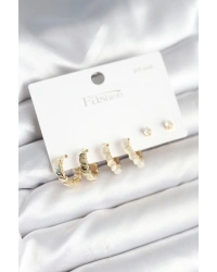 Gold Renk Pirinç Halka 925 Ayar Gümüş Çivili Kadın Küpe Seti