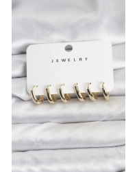 Gold Renk Pirinç Halka Kadın Küpe Seti