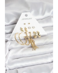 Gold Renk Pirinç Kadın 6 Çift Küpe Seti