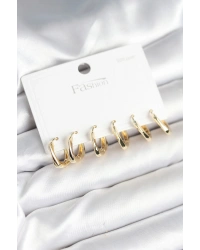 Gold Renk Pirinç Kare Halka Model 925 Ayar Gümüş Çivili Kadın Küpe Seti