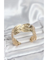 Gold Renk Pirinç Levha Yaprak Model Kadın Bileklik