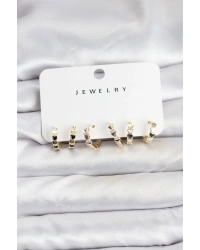 Gold Renk Pirinç Minimal Kalp Detaylı Kadın Küpe Seti