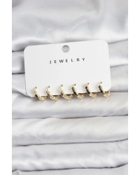 Gold Renk Pirinç Minimal Petek Detaylı Kadın Küpe Seti