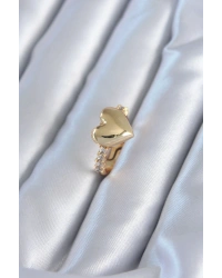 Gold Renk Pirinç Zirkon Taşlı Kalp Model Kadın Yüzük