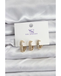 Gold Renk Pirinç Zirkon Taşlı Kalpli Kadın Küpe