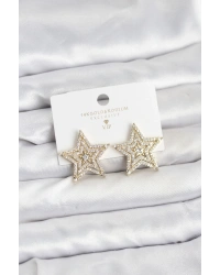 Gold Renk Pirinç Zirkon Taşlı Yıldız Model Kadın Küpe