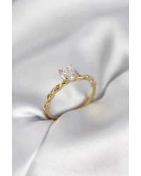 Gold Renk Sarmal Zincir Model Tek Taş Model Zirkon Taşlı Kadın Yüzük