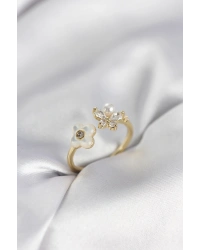 Gold Renk Sedefli Çiçek Model Kadın Yüzük