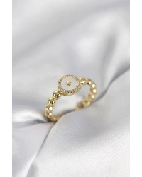 Gold Renk Sedefli Yıldız Model Zirkon Taşlı Kadın Yüzük