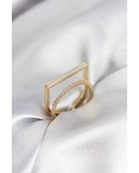 Gold Renk Sedefli Zirkon Taşlı 2li Kadın Yüzük