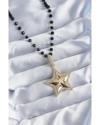 Gold Renk Siyah Boncuk Zirkon Taşlı Yıldız Model VİP Seri Kadın Kolye