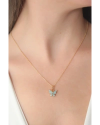 Gold Renk Su Yeşili Kelebek Figür Kadın Kolye