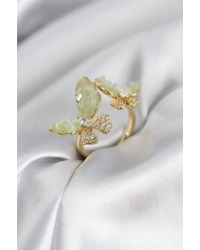 Gold Renk Su Yeşili Kelebek Model Zirkon Taşlı Kadın Yüzük