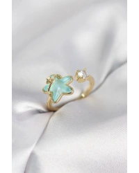 Gold Renk Turkuaz Yıldız Model Kadın Yüzük