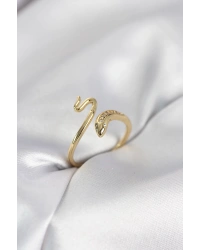 Gold Renk Yılan Model Zirkon Taşlı Kadın Yüzük