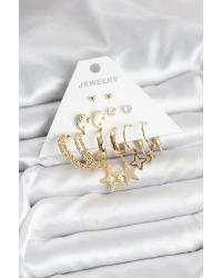 Gold Renk Yıldızlı Set 6 Çift Kadın Küpe Seti