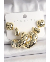 Gold Renk Yonca Damla Halka Model CCB Plastik Kadın Küpe Seti