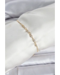 Gold Renk Zincir Model Zirkon Taşlı Pirinç Asansörlü Kadın Bileklik