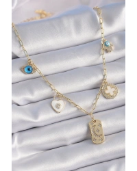 Gold Renk Zirkon Taşlı Çoklu Figür Model Şans Kolyesi