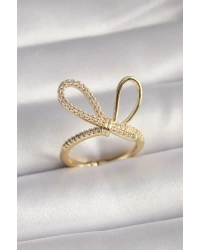 Gold Renk Zirkon Taşlı Düğüm Model Kadın Yüzük