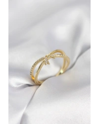 Gold Renk Zirkon Taşlı Fiyonk Model Kadın Yüzük