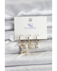 Gold Renk Zirkon Taşlı Kadın Küpe