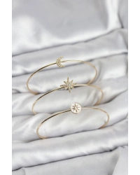 Gold Renk Zirkon Taşlı Kutup Yıldızı Model 3lü Kadın Bileklik Kombini