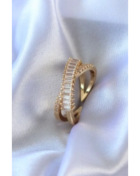 Gold Renk Zirkon Taşlı Pirinç Kadın Yüzük