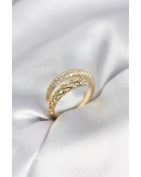 Gold Renk Zirkon Taşlı Sarmal Kadın Yüzük