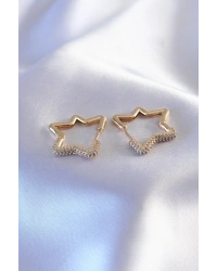 Gold Renk Zirkon Taşlı Yıldız Model Kadın Küpe