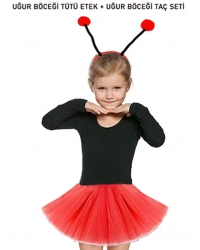 Gösteriler İçin Kırmızı Uğur Böceği Tütü Etek ve Kırmızı Uğur Böceği Taç Seti