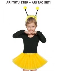 Gösteriler İçin Sarı Arı Tütü Etek ve Sarı Ponponlu Arı Taç Seti