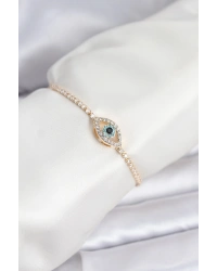 Göz Model Zirkon Taşlı Gold Renk Asansörlü Su Yolu Bileklik