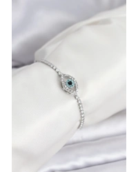 Göz Model Zirkon Taşlı Gümüş Renk Asansörlü Su Yolu Bileklik