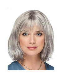 Gri Renk Yaşlı Peruğu Kısa Saç Kısa Peruk Gri Teyze Peruğu