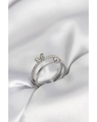 Gümüş Renk 2li Zirkon Taşlı Kelebek Model Kadın Yüzük