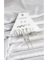 Gümüş Renk 6lı Pirinç Küpe Seti