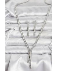 Gümüş Renk Baget Zirkon Taşlı Kadın Kolye Küpe Set