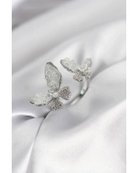 Gümüş Renk Beyaz Kelebek Model Zirkon Taşlı Kadın Yüzük