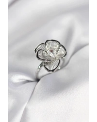 Gümüş Renk Çiçek Model Vintage Kadın Yüzük