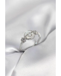 Gümüş Renk Daire Form Sedef ve Zirkon Taşlı Kadın Yüzük