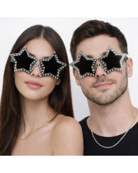 Gümüş Renk Disko Yıldızı Retro Parti Gözlüğü 16X7 cm