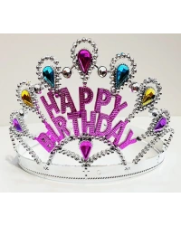 Gümüş Renk Happy Birthday Yazılı Doğum Günü Tacı 60 cm