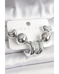 Gümüş Renk Kalp Halka Figür CCB Plastik Kadın Küpe Seti