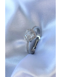 Gümüş Renk Kalp Zirkon Taşlı Charm Model Pirinç Kadın Yüzük