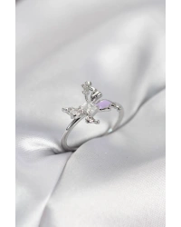 Gümüş Renk Kelebek Model Zirkon Taşlı Kadın Yüzük