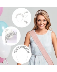 Gümüş Renk Kristal Taşlı Parlak Birthday Queen Yazılı Kraliçe Taç 16x17 cm