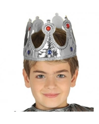 Gümüş Renk Kumaş Malzemeden İmal Çocuk Kral Tacı 57 cm