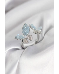 Gümüş Renk Mavi Kelebek Model Zirkon Taşlı Kadın Yüzük